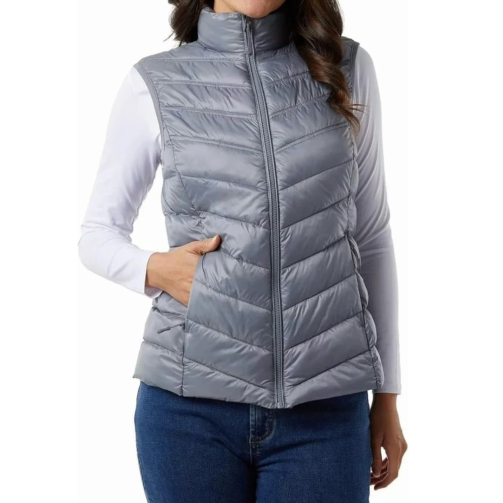 32 Degrees Heat Womens Lightweight Puffer Vest Blue Gray XXL Padded Gilet